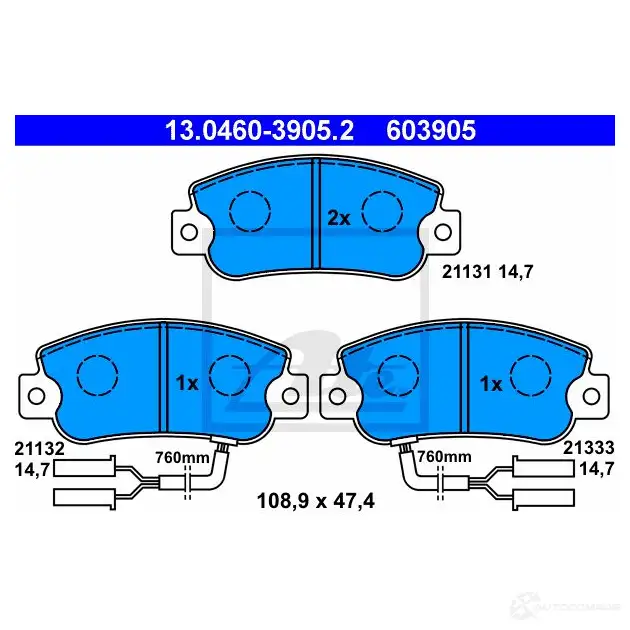 Тормозные колодки, комплект ATE 56335 13046039052 21132 2 1131