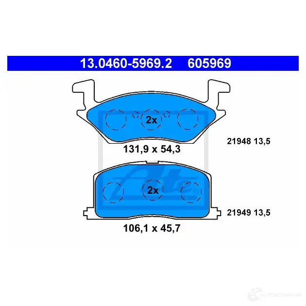 Тормозные колодки, комплект ATE 21949 13046059692 2 1948 56803