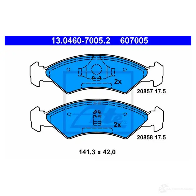 Тормозные колодки, комплект ATE 56847 20858 13046070052 2 0857