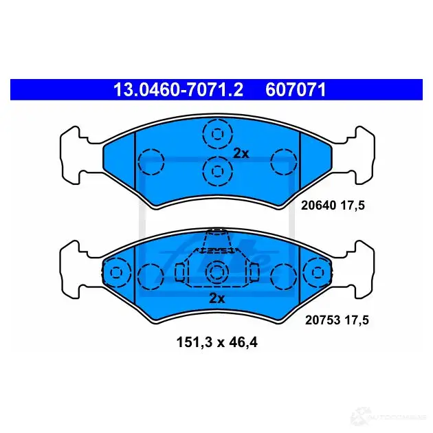 Тормозные колодки, комплект ATE 56877 20753 206 40 13046070712