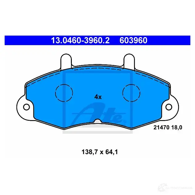 Тормозные колодки, комплект ATE 603960 21 470 56364 13046039602 изображение 0