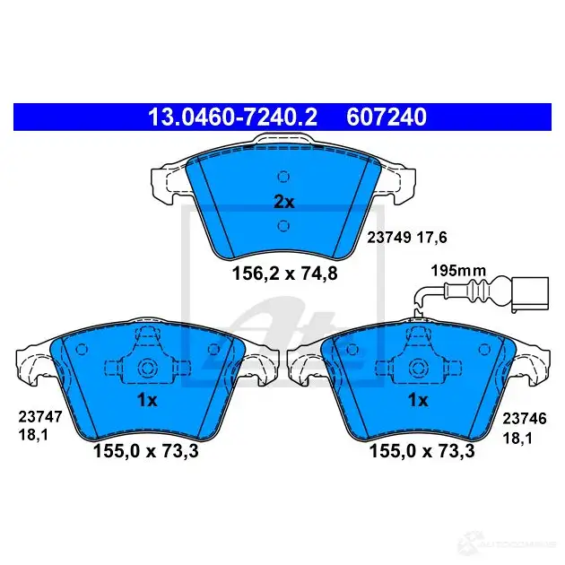 Тормозные колодки, комплект ATE 13046072402 23747 2374 6 57020 изображение 5