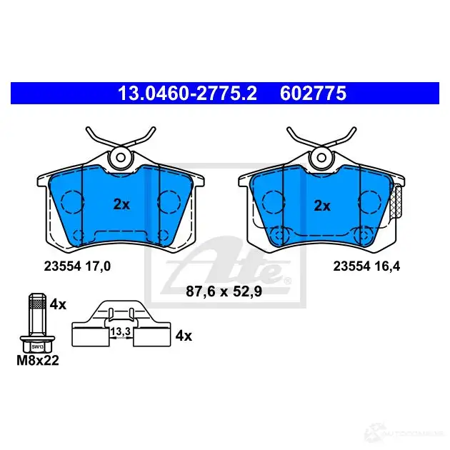 Тормозные колодки, комплект ATE 602775 56101 13046027752 2355 4