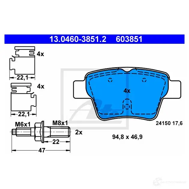 Тормозные колодки, комплект ATE 2415 0 13046038512 56313 603851 изображение 0