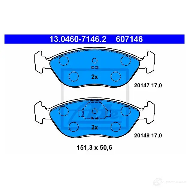Тормозные колодки, комплект ATE 201 47 13046071462 56934 20149