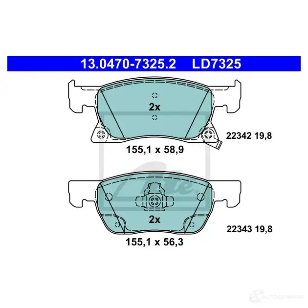 Тормозные колодки, комплект ATE 22343 13047073252 22 342 1424455607