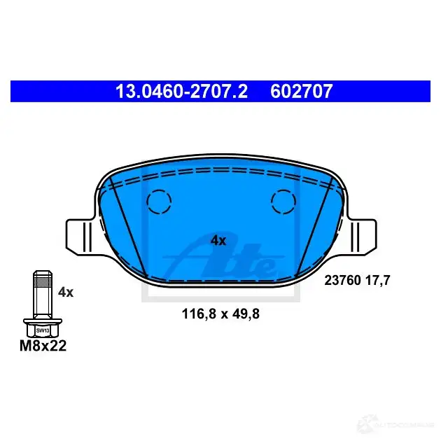 Тормозные колодки, комплект ATE 56033 2376 0 602707 13046027072 изображение 0