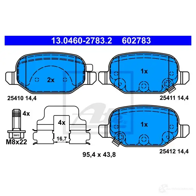 Тормозные колодки, комплект ATE 25411 13046027832 254 10 56108 изображение 2