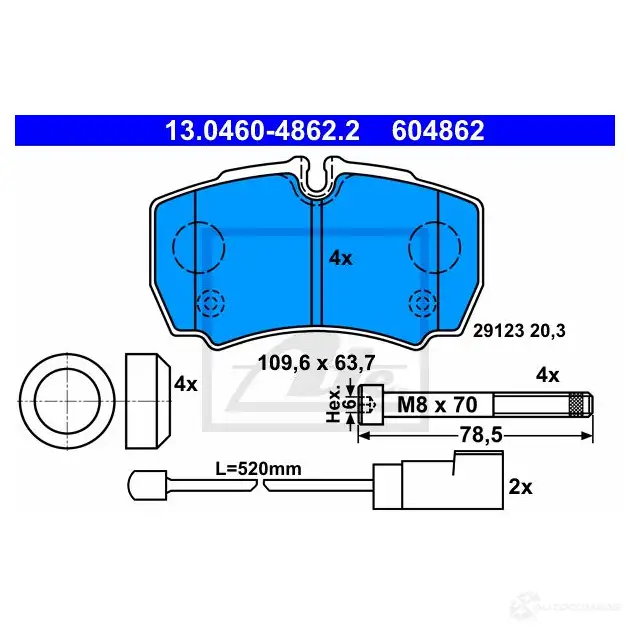 Тормозные колодки, комплект ATE 604862 56478 29 123 13046048622 изображение 0