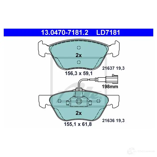 Тормозные колодки, комплект ATE 21 636 13047071812 57282 21637