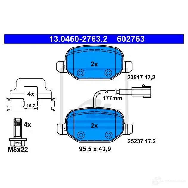 Тормозные колодки, комплект ATE 56089 13046027632 23 517 25237