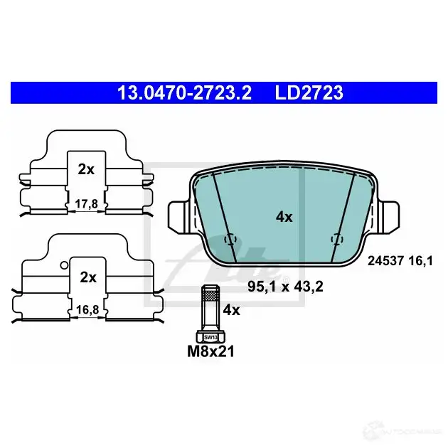 Тормозные колодки, комплект ATE 245 37 LD2723 57122 13047027232 изображение 7