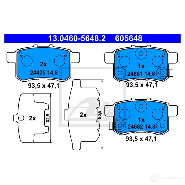 Тормозные колодки, комплект ATE 56591 13046056482 244 35 24661