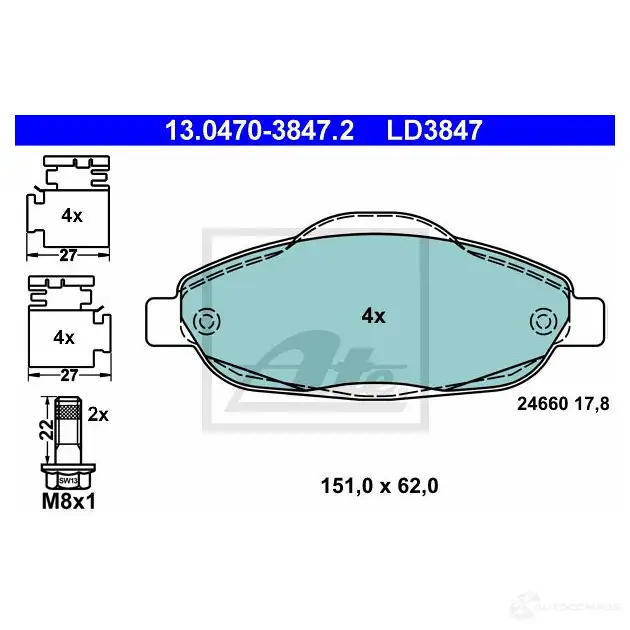 Тормозные колодки, комплект ATE 57195 LD3847 24 660 13047038472