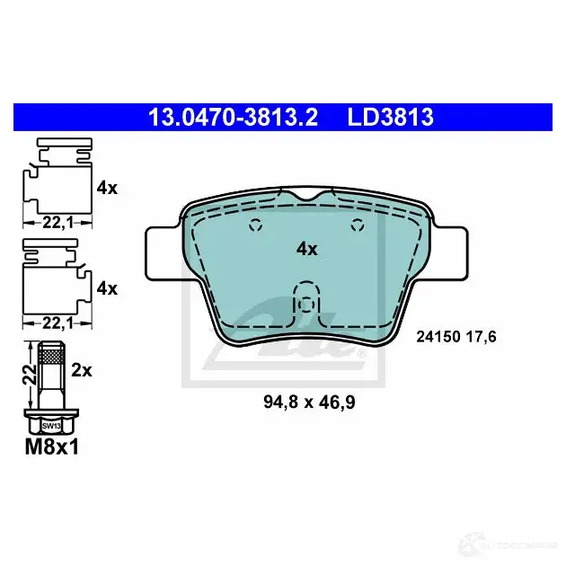 Тормозные колодки, комплект ATE 2 4150 57183 13047038132 LD3813