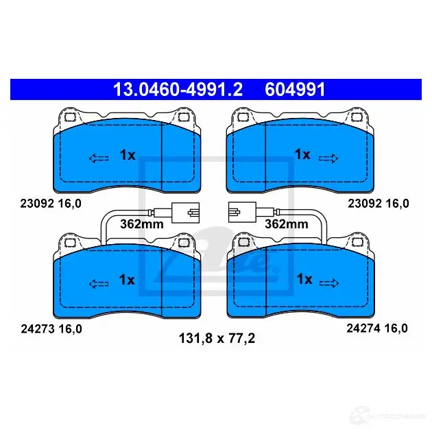 Тормозные колодки, комплект ATE 23 092 56531 24273 13046049912 изображение 0