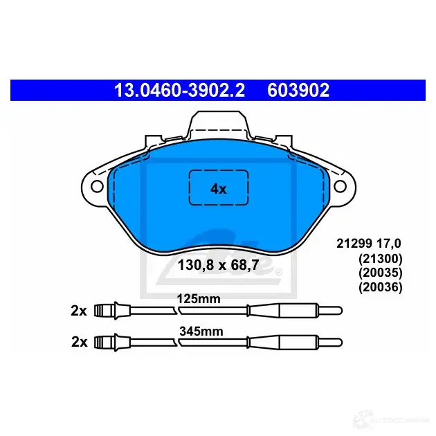 Тормозные колодки, комплект ATE 20036 56333 13046039022 20 035