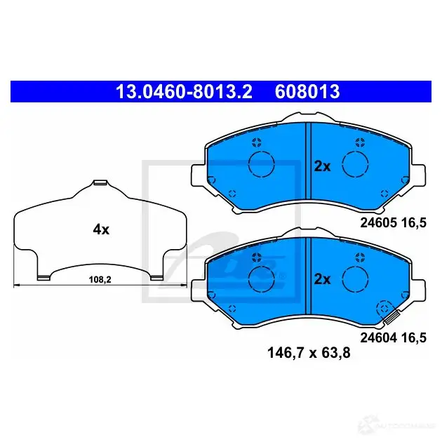 Тормозные колодки, комплект ATE 246 04 24605 13046080132 57099 изображение 0