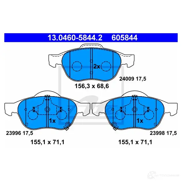 Тормозные колодки, комплект ATE 13046058442 56710 23998 2 3996