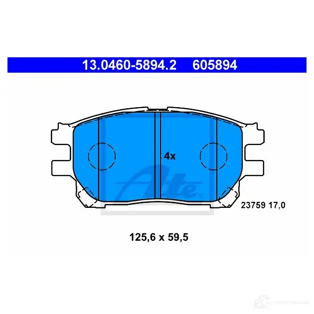 Тормозные колодки, комплект ATE 13046058942 2375 9 56757 605894