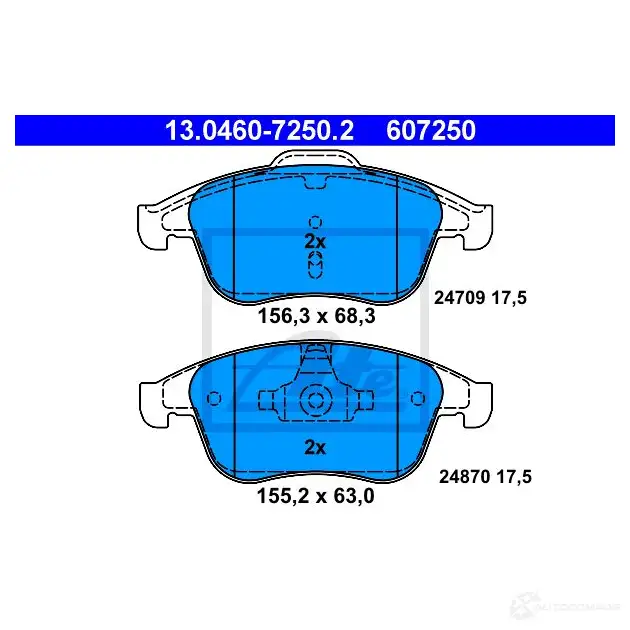 Тормозные колодки, комплект ATE 57030 24870 13046072502 2 4709