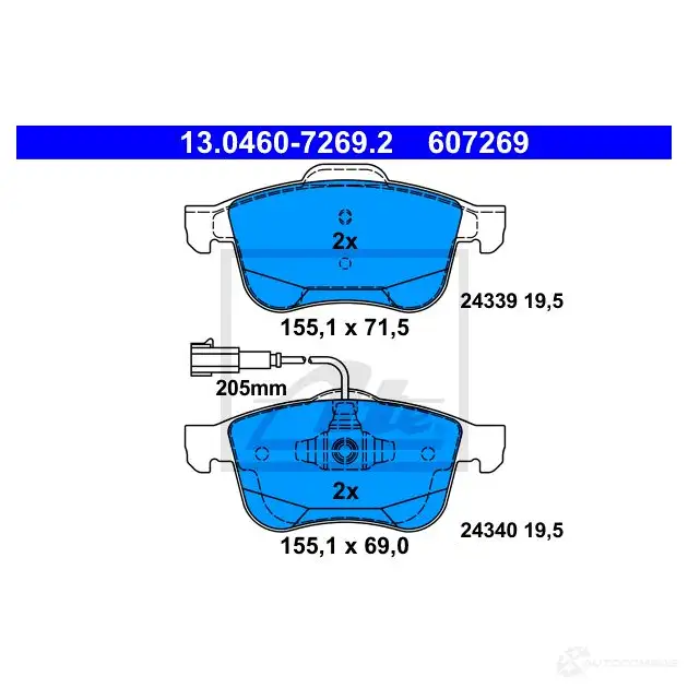 Тормозные колодки, комплект ATE 57049 24 339 13046072692 24340 изображение 0