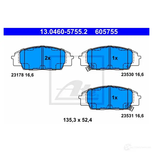 Тормозные колодки, комплект ATE 231 78 56629 23530 13046057552