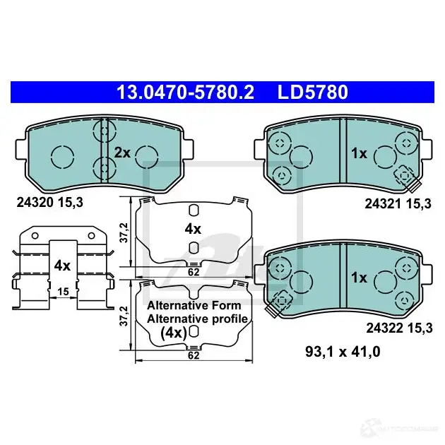 Тормозные колодки, комплект ATE 1437251804 NTH0 H 13047057802 изображение 5