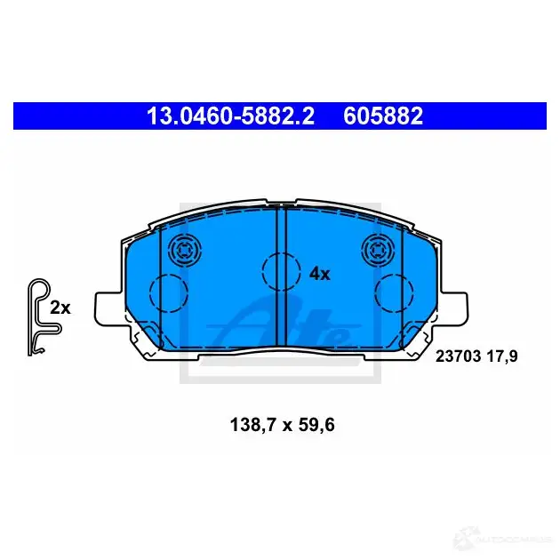 Тормозные колодки, комплект ATE 237 03 605882 56747 13046058822
