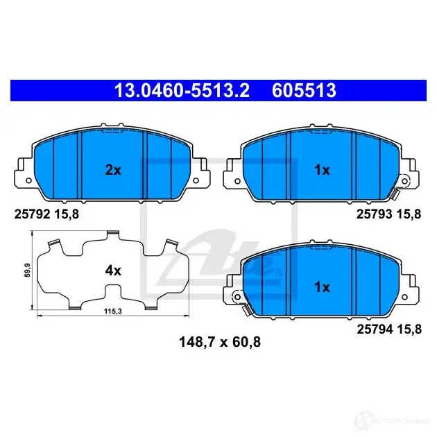 Тормозные колодки, комплект ATE 1437264544 LB9 TS 13046055132