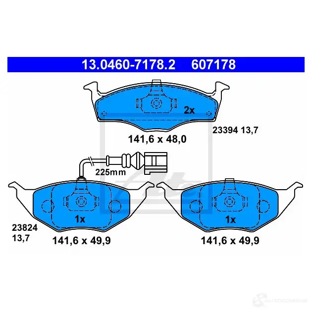 Тормозные колодки, комплект ATE 23395 13046071782 56962 23 394