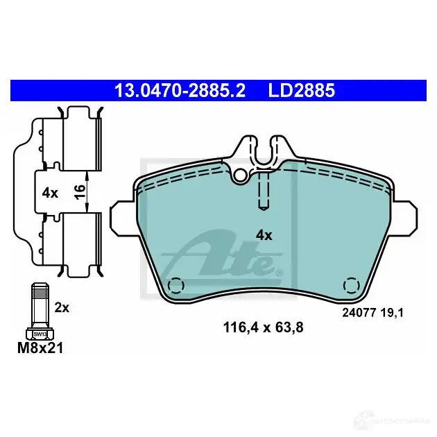 Тормозные колодки, комплект ATE 57170 13047028852 2 4077 LD2885