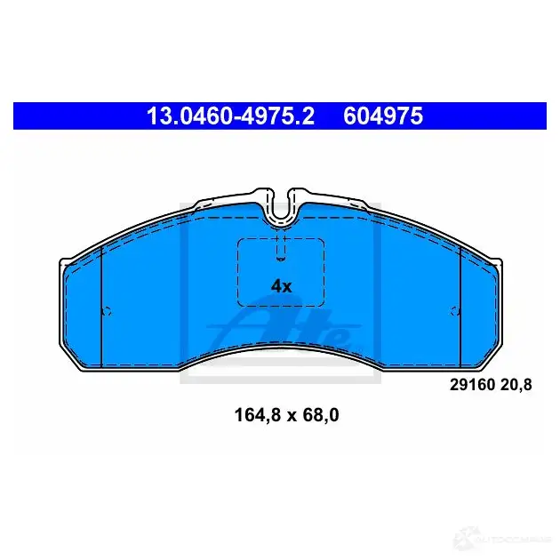 Тормозные колодки, комплект ATE 291 60 13046049752 56518 604975