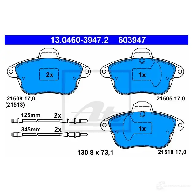 Тормозные колодки, комплект ATE 21509 13046039472 2 1505 56352