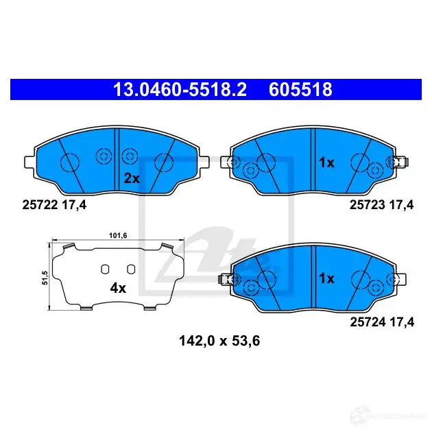 Тормозные колодки, комплект ATE X21 N4 1438398800 13046055182
