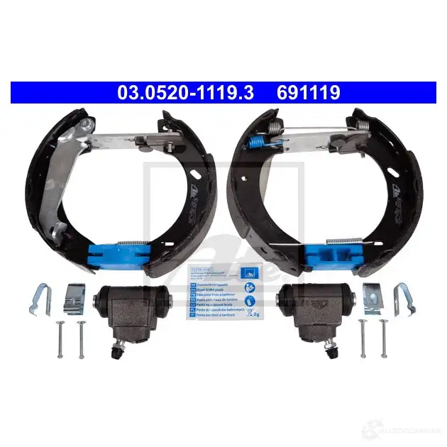 Барабанные тормозные колодки, комплект ATE NX0H8 53766 03052011193 6911 19