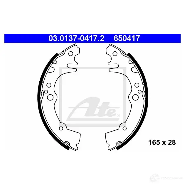 Барабанные тормозные колодки, комплект ATE Y9B9G1M 65041 7 03013704172 53350
