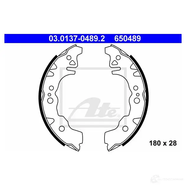 Барабанные тормозные колодки, комплект ATE 53412 Q1O9V 650 489 03013704892 изображение 0