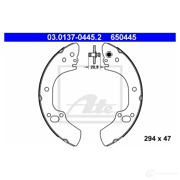 Барабанные тормозные колодки, комплект ATE 1YPLPS 03013704452 65044 5 53374