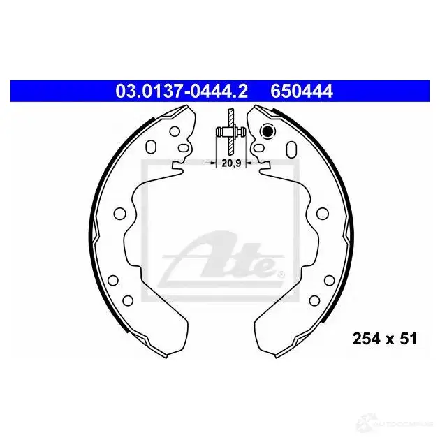 Барабанные тормозные колодки, комплект ATE 1423016173 03013704442 650 444 DC1K7G5
