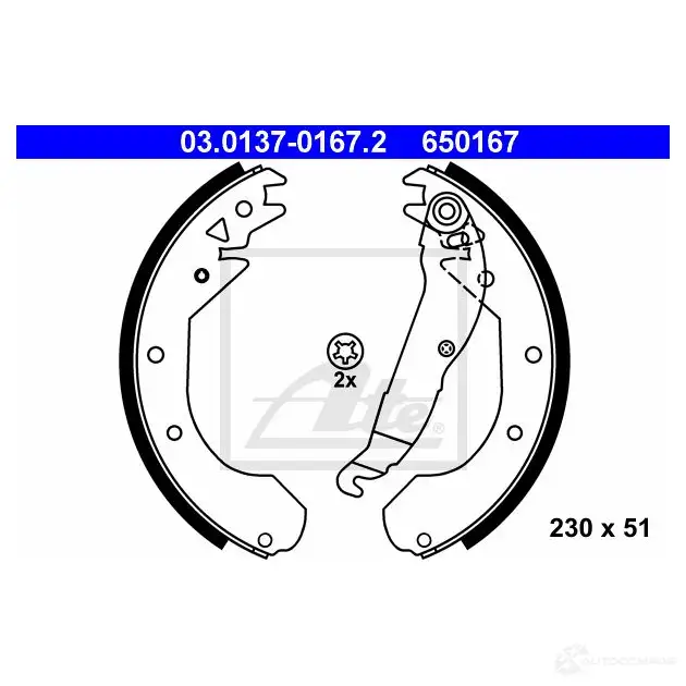 Барабанные тормозные колодки, комплект ATE 03013701672 53191 J9N51NK 65016 7