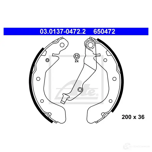 Барабанные тормозные колодки, комплект ATE 03013704722 6U0REGI 6504 72 53397 изображение 0
