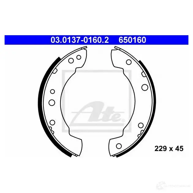 Барабанные тормозные колодки, комплект ATE 03013701602 SG29DIO 1423016168 650 160