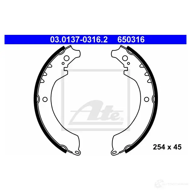 Барабанные тормозные колодки, комплект ATE 03013703162 Q49B76 650 316 53282
