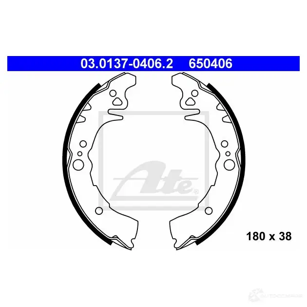 Барабанные тормозные колодки, комплект ATE 53339 J1ETL 65 0406 03013704062