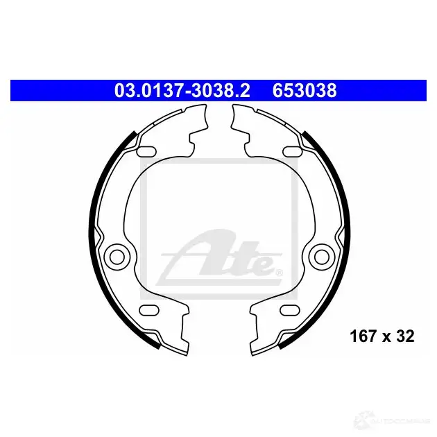 Тормозные колодки ручника, комплект ATE WX3CF4 03013730382 65 3038 53473 изображение 0