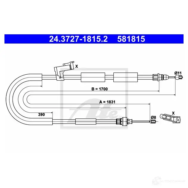 Трос ручника, стояночного тормоза ATE 24372718152 61884 POAS0 5818 15 изображение 0