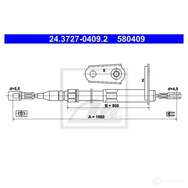 Трос ручника, стояночного тормоза ATE 24372704092 U1I1IX 61403 58 0409 изображение 5