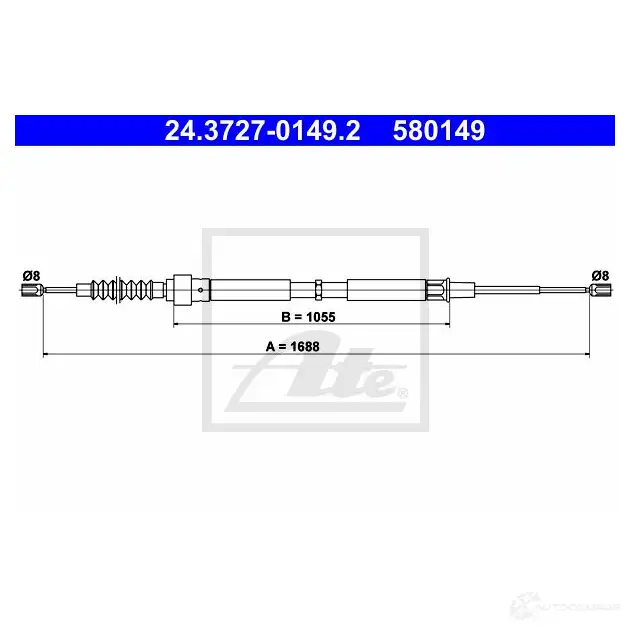 Трос ручника, стояночного тормоза ATE 24372701492 68I1JA 5801 49 61265 изображение 5