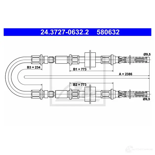 Трос ручника, стояночного тормоза ATE 61553 24372706322 5 80632 BNME336 изображение 0